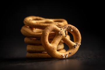 Crispy salted pretzels.