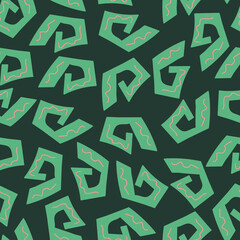 Abstract seamless pattern with geometric shapes. Green vector background for design, paper, textile, decoration. Hand-drawn cute illustration