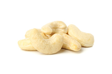 Tasty cashew nuts isolated on white background. Vitamin food