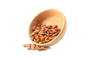 Bowl with almond isolated on white background. Vitamin food