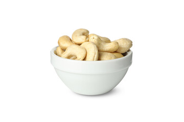 Bowl with cashew nuts isolated on white background
