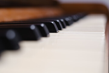 Piano keys close up. Shallow depth of field