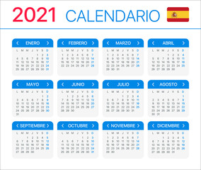 2021 Calendar - vector illustration - Spanish South Latin American Version