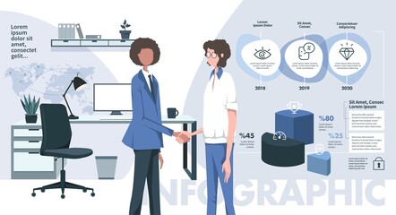Infographic elements. Pictogram and icon. People working in the office. Graphics, symbols, office environment, socialization, communication. Vector and illustration. Yellow and gray tones.