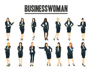 Set of businesswoman. young business women dressed in elegant office clothes. Economy, finance, stylist, office worker.