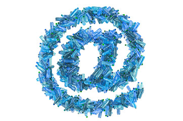 E-mail, at sign from plastic water bottles, 3D rendering