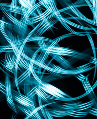 Abstract blue background with lines. Freeze-light turquoise rings of light on dark background....