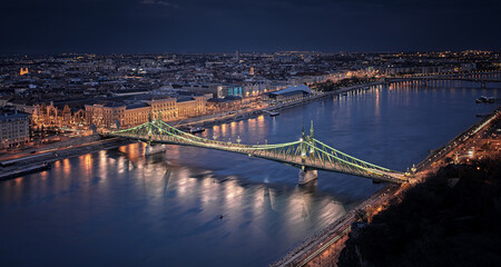View on the Liberty Bridge in Budapest at night