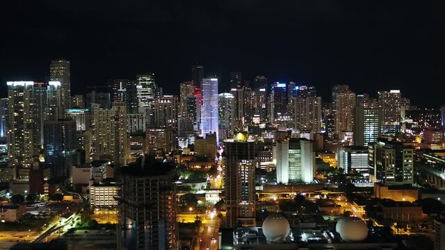 Drone Aerial View in the Night in Downtown Miami
