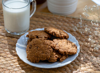 Chocolate cookies  with glass of milk