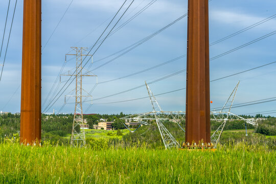 Multiple Powerlines  And City