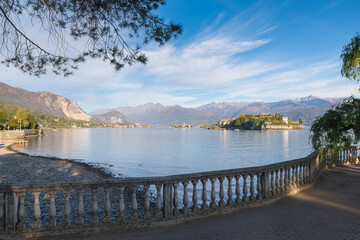Stresa, lake Maggiore, Italy. Big European lake with two islands; Isola dei Pescatori (fishermen's island) and Isola Bella (beautiful island), in the background the Alps