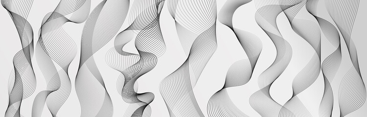 Abstract wave element for design. Set. Digital frequency track equalizer. Stylized line art background. Vector illustration. Wave with lines created using blend tool. Curved wavy line, smooth stripe.