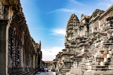 SIEM-REAP, CAMBODIA - DECEMBER 10, 2016. Ruined Cambodian Temples of Angkor Complex. Travel...