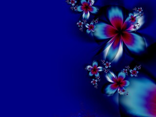 Blue and purple fractal illustration  background with flower. Creative element for design. Fractal flower rendered by math algorithm. Digital artwork for creative graphic design.