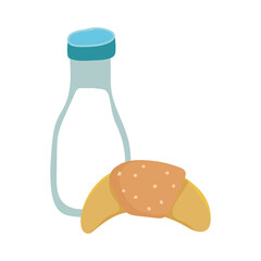 breakfast food milk bottle and croissant bakery isolated icon design