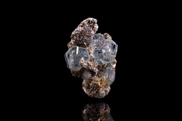 macro stone mineral aquamarine on a black background