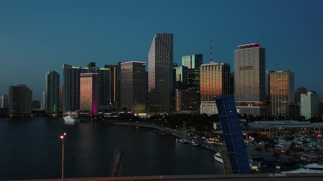 Miami Downtown Aerial Drone View at sunrise Bayfront 