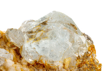 macro stone mineral quartz with galena on a white background