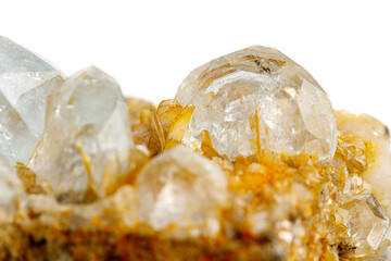 macro stone mineral quartz with galena on a white background