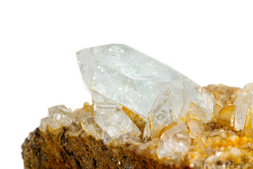 macro stone mineral quartz with galena on a white background