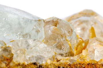 macro stone mineral quartz with galena on a white background