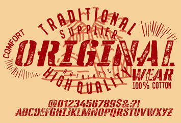 Craft retro vintage typeface design. Youth fashion type. Textured alphabet. Pop modern display vector letters. Drawn in graphic style. Set of Latin characters numbers