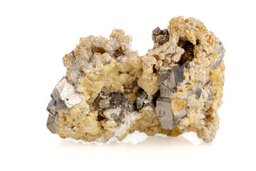 macro stone mineral Arsenopyrite on a white background