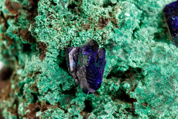 macro stone mineral azurite with malachite on a white background