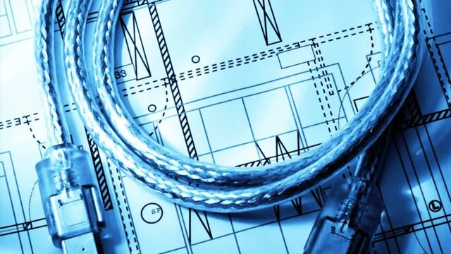 Firewire cable on a blueprint