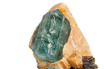 macro stone mineral apatite in calcite on a white background