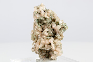 macro stone mineral stilbite on Apophyllite on a white background