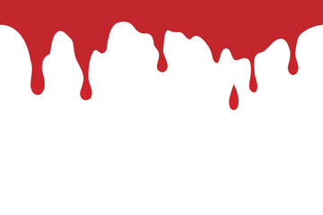 Red blood liquid dripping horizontally seamless repetitive vector illustration pattern isolated on white background. 