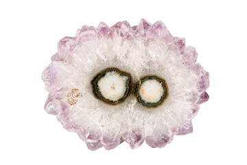 macro stone mineral eye amethyst on a white background
