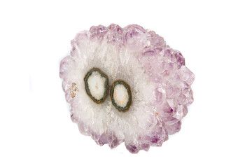 macro stone mineral eye amethyst on a white background