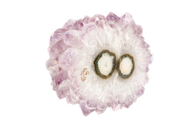 macro stone mineral eye amethyst on a white background