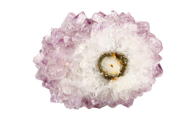 macro stone mineral eye amethyst on a white background