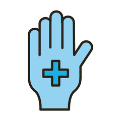medical cross symbol in hand line and fill style