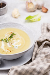 Healthy vegan cauliflower cream soup
