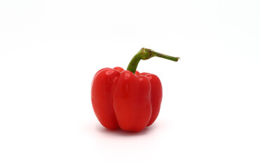 One red ripe bell pepper on a light background. Natural product. Natural color. Close-up.