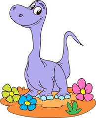 Coloring page outline of cartoon smiling diplodocus, dinosaur. Colorful vector illustration, summer coloring book for kids.