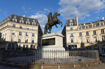 Fototapeta na wymiar Statue of King Louis XIV in Victory Square -Place de Victoires comissioned by King Louis XVIII to Francois Joseph Bosio.