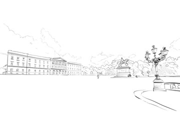 Obraz premium Oslo, Norway. Urban sketch. Hand drawn vector illustration. 