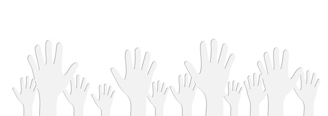 White Illustration of Human Hands Raised Up on Light Gray Background Paper Cutout