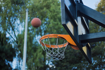 Basketball entering to the net