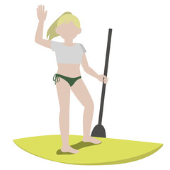 パドリングを楽しむ女性のイラスト