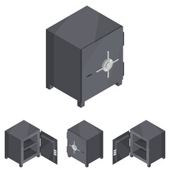 Safe Isometric. A beautiful new iron black armored box for storing valuables.