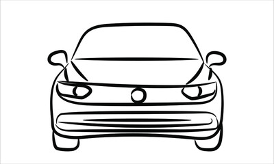 Obraz na płótnie Canvas Sedan car line art vector icon monochrome illustration. A hand drawn vector line art of a sedan car. Front view.