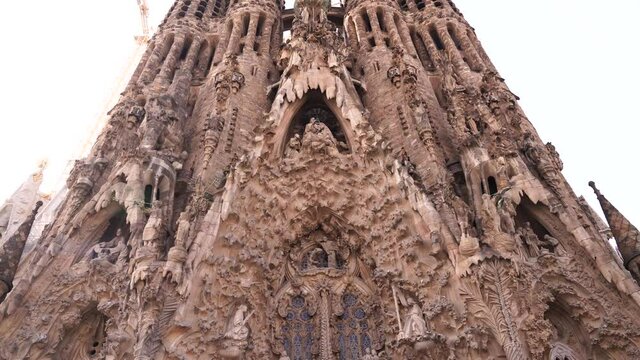The facade of the Christmas Sagrada Familia in Barcelona.