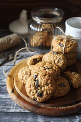 Homemade oatmeal cookies with raisins and walnuts